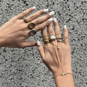 Ensemble de bijoux en acier inoxydable pour femmes, bagues géométriques en forme de cœur, bracelet, accessoires de mode, cadeau - Product Image 2