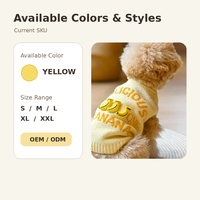 Pull pour chien tricoté avec décoration 3D banane, col côtelé, vêtements pour animaux de compagnie, logo personnalisé, OEM, vente en gros