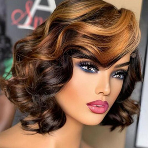 วิกผมสั้นสีบ๊อบวิกผมสั้นสำหรับผู้หญิงผมแท้แบบชาวเปรูผมสีดำทำจากลูกไม้ด้านหน้าแบบเต็มศีรษะ - Product Image 4