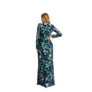 Da donna a manica lunga in pizzo paillettes festa di compleanno elegante da donna occasione abiti da sera Sexy con spacco abito da ballo nero - Product Image 4