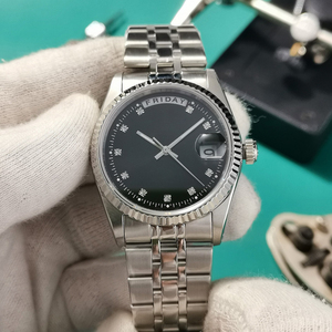 Montre-bracelet automatique classique de luxe pour homme, bracelet en acier inoxydable 36 mm, double calendrier - Product Image 1