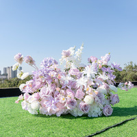 Arco de Boda Romántico en Forma de Cuerno Morado con Soporte Floral Completo, Fondo para Ceremonias en Jardines al Aire Libre