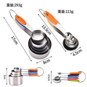 Ensemble de tasses et cuillères à mesurer en acier inoxydable avec poignées colorées pour la pâtisserie, le café et l'utilisation en cuisine - Product Image 3