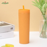Vente en gros de gobelets à thé, jus et café en plastique PP personnalisés à double paroi de 450 ml (16 oz) avec couvercles et pailles