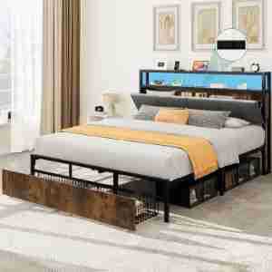 <b>Double</b> <b>bed</b> with drawers, wrought iron <b>bed</b>, steel and wood frame <b>bed</b>, thickened and reinforced iron <b>bed</b>, modern minimalist <b>bed</b>, - Product Image 3