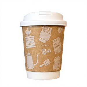 Custom Logo Double Wall Kraft Paper <b>Coffee</b> Cup with Lid Disposable Hot Drink Cup - Product Image 1