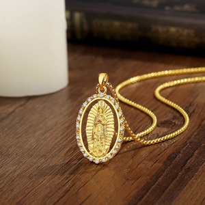 Collar de Joyería Católica Espiritual con Colgante de Nuestra Señora de Guadalupe Chapado en <span class=keywords><strong>Oro</strong></span> de <span class=keywords><strong>24K</strong></span> al por Mayor para Mujer - Product Image 3