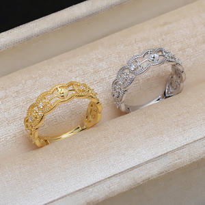 Bague ouverte en argent S925, style palais en dentelle, réglable, taille de doigt 7-10, style tendance avec incrustation de perles JG5169, accessoires, support vide - Product Image 3