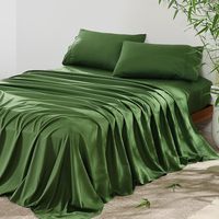 Parure de draps de luxe 4 pièces en fibre de bambou, drap plat de haute qualité à poches profondes, drap-housse rafraîchissant, taie d'oreiller soyeuse et lisse