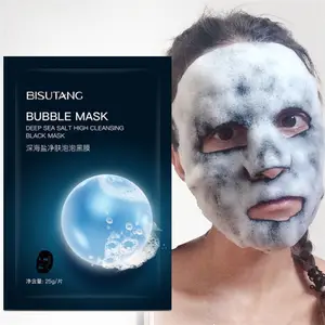 Máscara de limpeza profunda do rosto da argila, bambu, carvão vegetal, folha esfoliante, máscara de bolha de oxigênio da cor preta