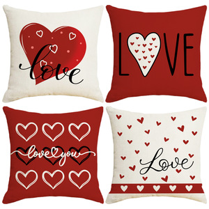 Set di <span class=keywords><strong>Federe</strong></span> e <span class=keywords><strong>Cuscini</strong></span> <span class=keywords><strong>con</strong></span> Cuore Rosso per San Valentino, Nuove Coperture per <span class=keywords><strong>Cuscini</strong></span> Decorativi <span class=keywords><strong>con</strong></span> Stampa di Lettere Rosse per Arredamento Casa - Product Image 1