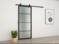Porte de grange en verre sur mesure, verre dépoli, cadre en acier au carbone pré-percé, panneau de porte coulissante facile à installer