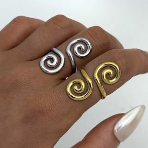 2026 18k Gold Plated Stainless Steel Shape Hollow <b>Opening</b> <b>Ring</b> for Unisex Women Daily Wear - Product Image 5