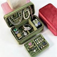 Boîte à bijoux de luxe en velours personnalisée, légère, avec fermeture éclair, étui de rangement souple portable, plateau de présentation pour bagues et colliers, idéal pour les voyages