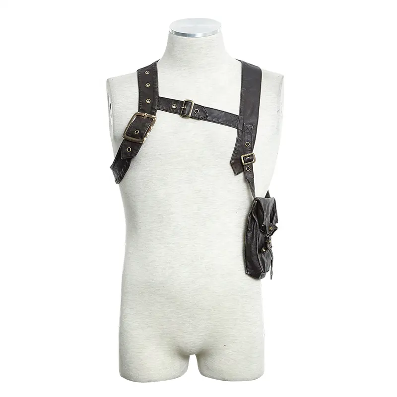 PUNK RAVE S-171 Gothic design multifunctional straps big pocket Men Fashion Accessories Men Leather Vest