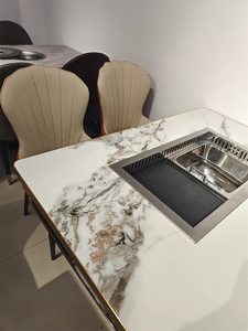 Meubles de cafétéria Guangdong Hot Pot Table Barbecue électrique <span class=keywords><strong>coréen</strong></span> Smokehouse Grill <span class=keywords><strong>Restaurant</strong></span> Steamboat Table et chaise de salle à manger - Product Image 6
