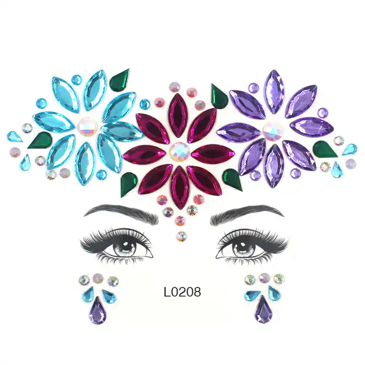 Boho Glitter Rhinestone 3D Crystal Face Eye Stickers Bohemia