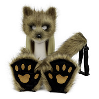 Costume d'Halloween : Queue de renard en peluche, oreilles de chat, ensemble de cosplay de monstre et gants pour jeu de rôle inspiré de l'anime japonais