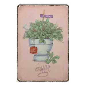 Piring logam Retro dekorasi segar pertanian bunga herbal biji taman dapur antik tanda logam timah untuk hadiah ibu - Product Image 4