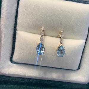 Boucles d'oreilles Santa Maria en argent pur S925, goutte d'eau et topaze bleue, forme poire, larmes de sirène, diamant, pendentif fin, bleu mer, trésor - Product Image 3