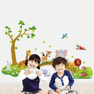 Stickers muraux pour chambre d'enfant, décoration d'intérieur, 3D, animal sauvage, lion, girafe, éléphant, oiseaux, fleurs - Product Image 4