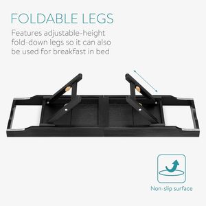 Plateau <span class=keywords><strong>de</strong></span> lit et <span class=keywords><strong>de</strong></span> bain-Support en bois avec pieds pliants-Étagère en bambou pour <span class=keywords><strong>baignoire</strong></span> Caddy Bridge avec support pour livre ou <span class=keywords><strong>tablette</strong></span>-Noir - Product Image 6