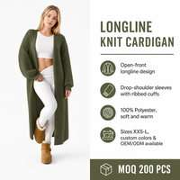 Cardigan Femme Personnalisé avec LOGO, Tricoté Épais, Manches Longues, Couleur Unie, Décontracté, Tendance Hiver, Polyester Doux, Fabrication OEM & ODM