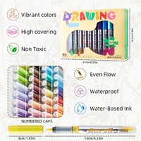 Marqueurs d'art acryliques vibrants 24/36/48 couleurs, pointe souple, encre à base d'eau à flux direct, pour peinture DIY sur roche/toile/bois/céramique