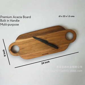 Tabla de cortar rectangular de madera de acacia con asa para uso en la cocina - Product Image 5