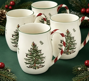 Juego de 4 Tazas con Diseño de Árbol de Navidad y Asas de Bastón de Caramelo, Aptas para <span class=keywords><strong>Microondas</strong></span> y Lavavajillas - Product Image 1