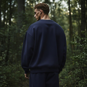 Men's <b>Navy</b> Blue Crew Neck <b>Sweatshirt</b> Slim Fit Regular Sleeve Knitted Cotton Casual Pullover Eco-Friendly Pocket Winter Wear - Product Image 3