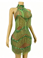 Nouvelle robe de danse latine à franges, sexy, pour soirée cocktail, mini-robe pour spectacle de groupe féminin