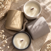 Bougie parfumée AIKUN en pot céramique avec mèche en bois unique, logo imprimé personnalisé, emballée en coffret cadeau, pour collections de marques