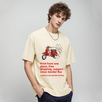 T-shirt vintage ample à col rond en pur coton 220g, manches courtes, taille US, pour jeunes, personnalisable avec impressions POD, idéal pour l'e-commerce transfrontalier Etsy