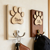 Crochet mural personnalisé en bois en forme de patte de chien, support de rangement pour collier d'animal de compagnie, organisateur d'accessoires mural pour entrée