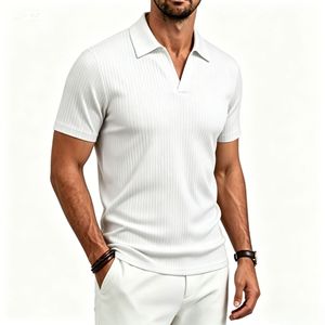 Chemise décontractée pour homme en polyester tricoté côtelé respirant à manches courtes, idéale pour l'été, Chine 2026, détection par aiguille - Product Image 5