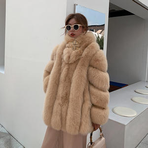 2022 nuovi arrivi colletto alla coreana in stile classico <span class=keywords><strong>italiano</strong></span> di alta qualità cappotto in vera pelliccia di volpe bianca naturale da donna - Product Image 3