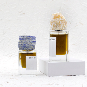 Custom Blue Glass <b>Perfume</b> <b>Bottle</b> 30ml 50ml 100ml Empty square Glass <b>Perfume</b> <b>Bottle</b> Frosted <b>Perfume</b> <b>Bottle</b> with Stone Lid - Product Image 4