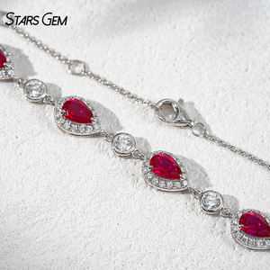 Pulsera StarsGem de Oro Sólido de 10K con Rubí, Esmeralda y Zafiro de Laboratorio con Corte Pera y Diamantes de Laboratorio de 2.6CT, Regalo Clásico para Bodas y Fiestas - Product Image 5