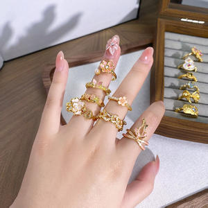 HJ70 New China Ancient Palace Trendy Emaille Vergoldeter Öltropfen Ring Damen blume Schmetterling Nische Licht Luxus Hochwertig - Product Image 3