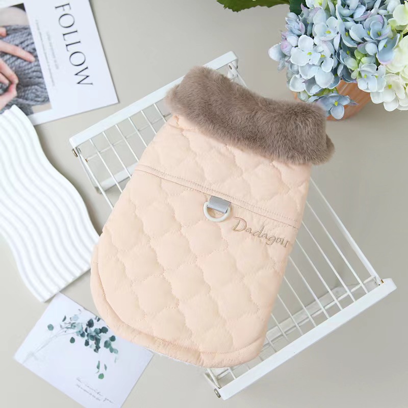 Fashionable Three Colors Pet Coat With Warm Fur Collar Dog Winter Clothes Windproof Vest For Pet Dog Cat