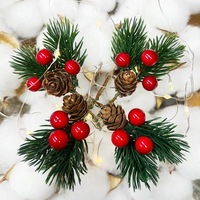 Decoración Navideña, Adorno Redondo de Madera Artificial con Piñas Rojas, Accesorios para Cajas de Regalo DIY, Agujas de Yiwu