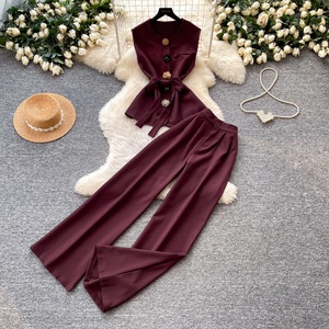 Fashion Design Style Flower Patchwork Tank <b>Top</b> + High-waist Slimming Wide-leg Pants Summer Set - Product Image 1