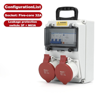Caja de Distribución Industrial de 5 Polos y 32A con Protección RCD 3P+N de 63A, Impermeable IP67, Precableada para Uso en Exteriores