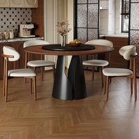 Table à manger extensible en bois avec plateau en pierre frittée, plateau tournant, design moderne, écologique, pour usage commercial, hôtelier et de restauration