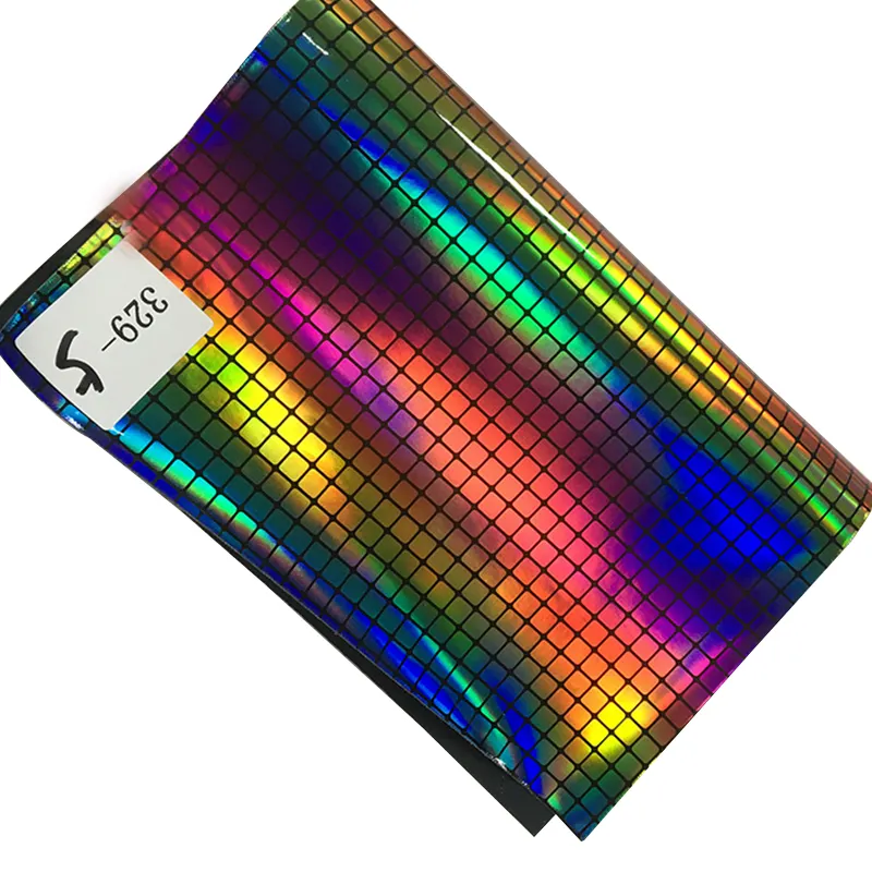 Çanta kabartmalı suni deri rulo yapmak için 30x135cm rulo gökkuşağı lazer geometri holografik Faux deri rulo