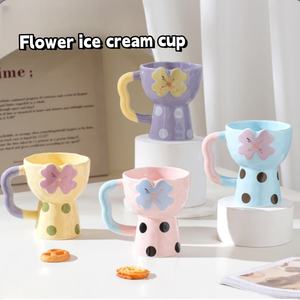 Taza de Cerámica para Postre de Helado con Diseño de Flor, Linda Taza de Porcelana Ecológica de 350 ml, Taza para el Hogar de Alta Apariencia - Product Image 2