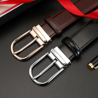 Ceinture en cuir de vachette réversible pour homme, boucle à ardillon, noir et marron, style business décontracté, OEM
