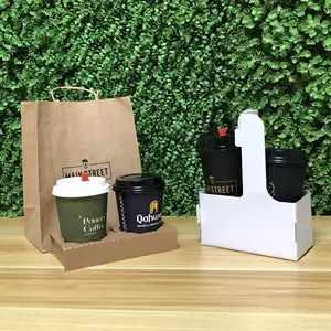 AT PACK 2023 New Arrivals Coffee Shop Supplies Eco-Friendly Material Cup Holder Takeaway Cup Holder With Paper Bag