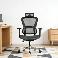 Chaise ergonomique contemporaine en maille avec appui-tête réglable 2D, accoudoirs 3D en PU et base pivotante pour bureau à domicile